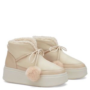 ASH Pom Pom cream nylon and leather mini fur boots EU39 / US9